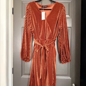 Simple Copper Velvet Midi Dress